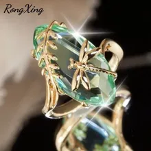 RongXing большие оливковые зеленые прозрачные Стразы золотого цвета Стрекоза Кольца для женщин Личность животное ювелирный камень кольцо подарок