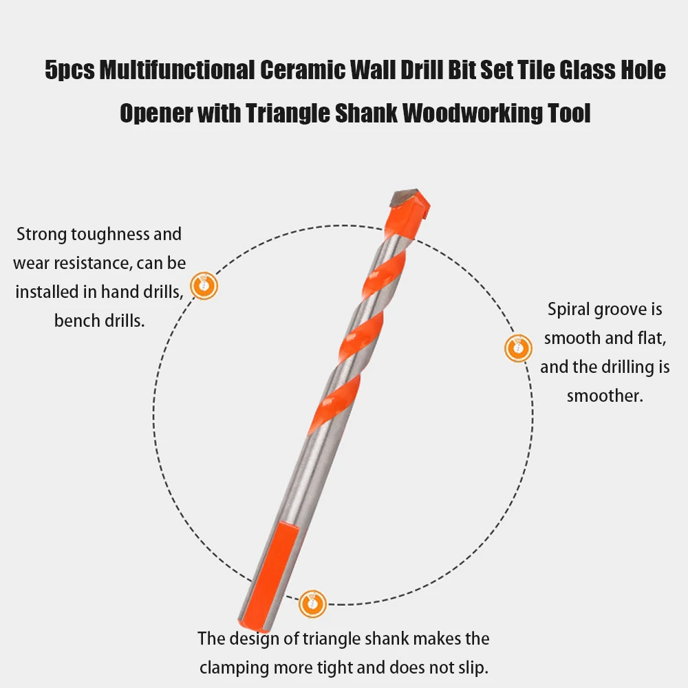 5 шт. 6-12 мм многофункциональное керамическое сверло для стен Набор бит плитка стекло отверстие открывалка с треугольником хвостовик, деревообрабатывающий инструмент