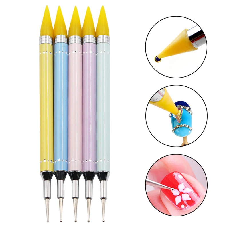 

Hot Sale Dual-Ended Nail Art Dotting Pen Metal Handle Crystal Beads Picker Remover Manicure Tool JLRS 2018