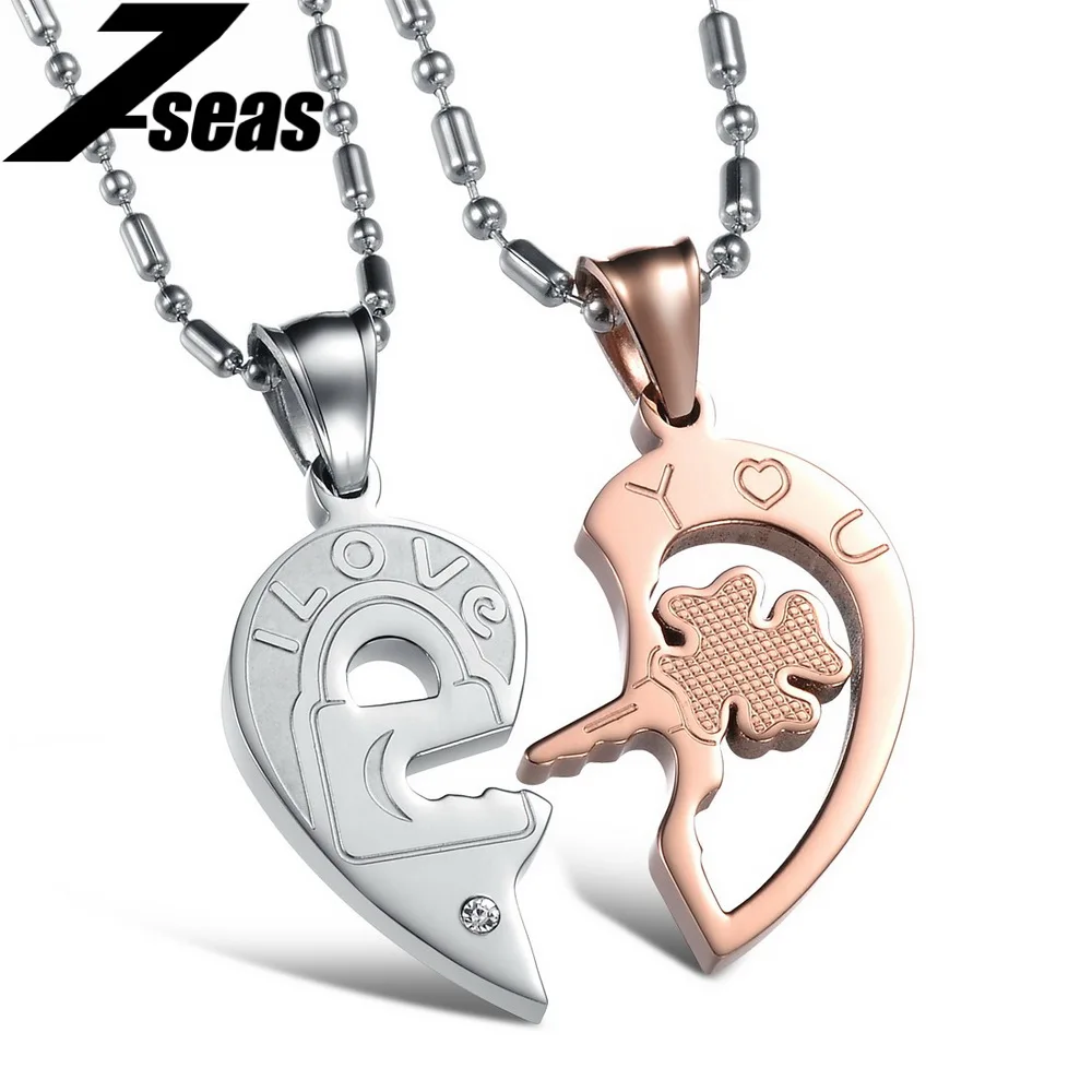 A Pair Half Heart Puzzle Couple Necklace Full Stainless Steel Lover