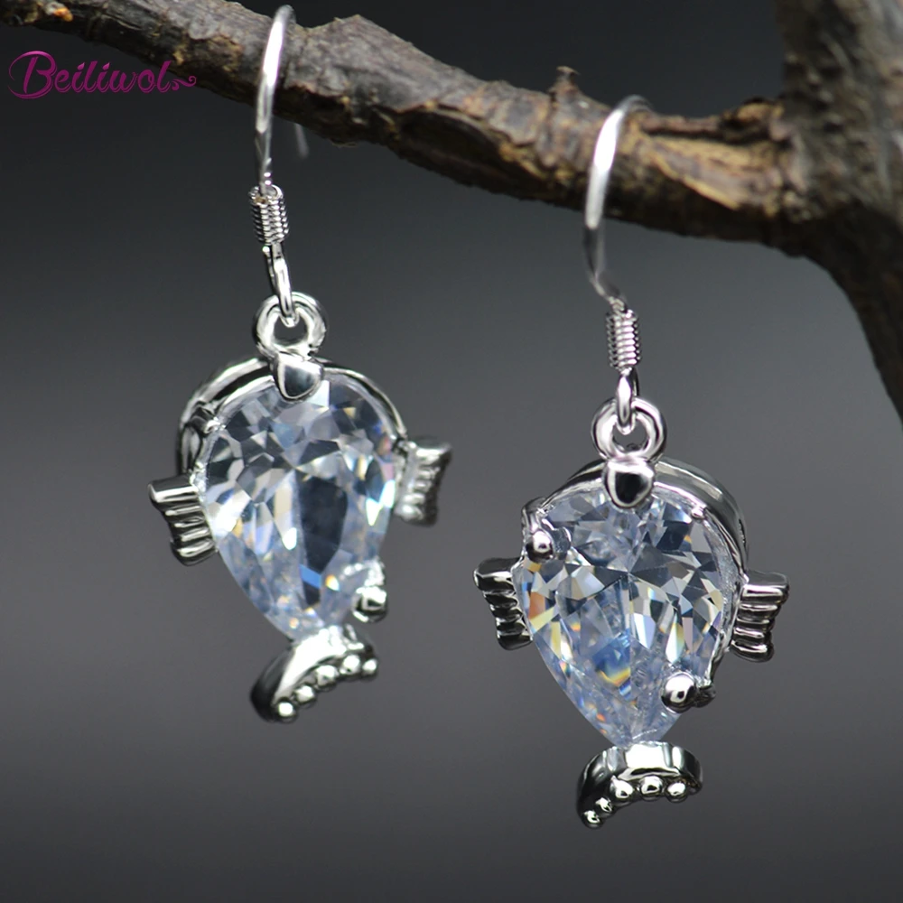 

Beiliwol Drop Earrings for Women Fish Big Zircon Crystal Elegant Jewelry for Lady Animal oorbellen aretes de mujer Gift Female