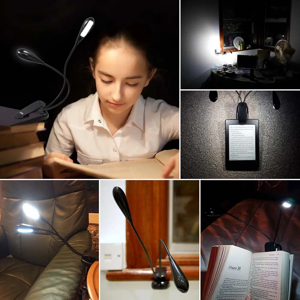 Светодиодный светильник с зажимом для книг, гибкий двойной зажим для рук, 10 Светодиодный светильник для чтения книг, кемпинга, походов, лампа с 3 батареями AAA