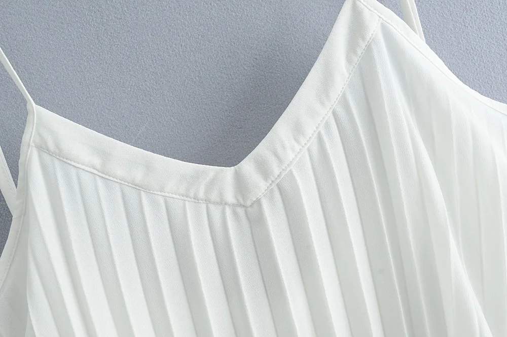 SheMujerSky Белый Cami Top Спагетти ремень Плиссированные для женщин длинные топы корректирующие элегантный спинки женские блузы
