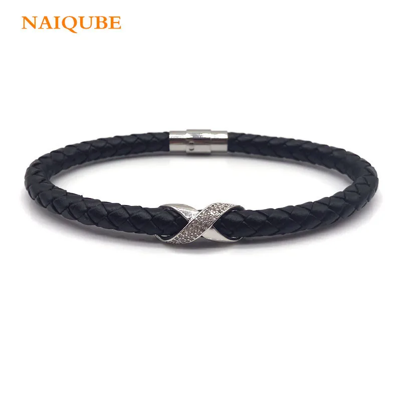 

NAIQUBE 2019 New Fashion Luxury Bracelet Mens Leather Stainless Steel Classic Wrap Bracelets Bangle For Men Jewelry Gift