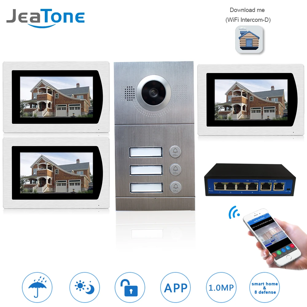 WIFI IP Video Door Phone Intercom System Video Doorbell 7'' Touch Screen for 3 Floors Apartment/8 Zone Alarm Support Smart Phone WIFI IP Video Door Phone Intercom System Video Doorbell 7'' Touch Screen for 3 Floors Apartment/8 Zone Alarm Support Smart Phone