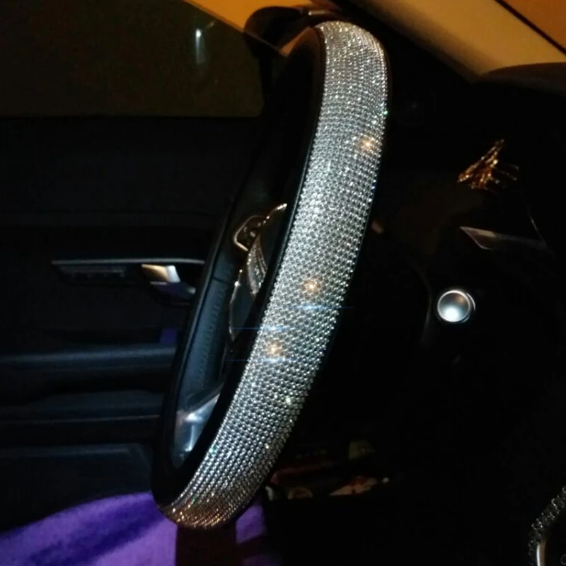 New Fashion Shiny Rhinestone Diamond Car Steering Wheel Covers Lady Four Seasons Universal Cute Anti-slip Steering Cover New Fashion Shiny Rhinestone Diamond Car Steering Wheel Covers Lady Four Seasons Universal Cute Anti-slip Steering Cover