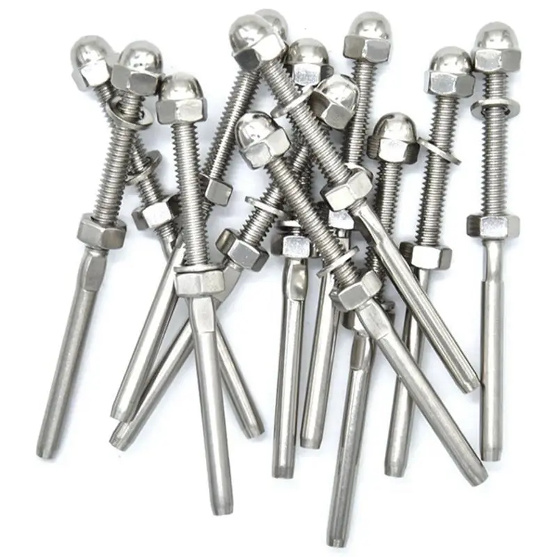 

18 Pcs Stainless Threaded Terminal Stud End Fitting for 1/8 Cable Deck Railing Hand Swage T316 Marine Grade 3-7/8 inch Cap Nut