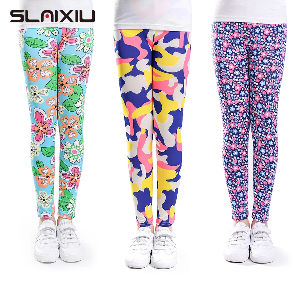 

SLAIXIU Girls Leggings Skinny Printing Flower Kids Trousers Ankle Length Pencil Pants for 2-13 years Children Baby Girl Clothes