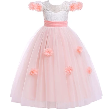 

2019 New Kids Christmas dress for Girl Summer Princess Lace 3D flower petal Wedding Party girl dress Kids Costume Girls Clothes