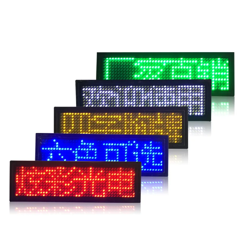 Multi Languge Support Red Color Scrolling Message Led Name Badge Dots Single Color Rechargeable Led Name Tag For Event