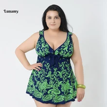 58-66/4XL-8XL размера плюс слитный купальник женский с узлом на груди бандаж цветочный принт юбка большой размер пляжное платье большой размер купальники