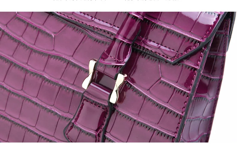 Vintage Women's Handbag Patent Leather Crocodile Pattern Female Tote Famous Fashion Brand Shoulder Bag Red Purple Top-Handle Bag (13)