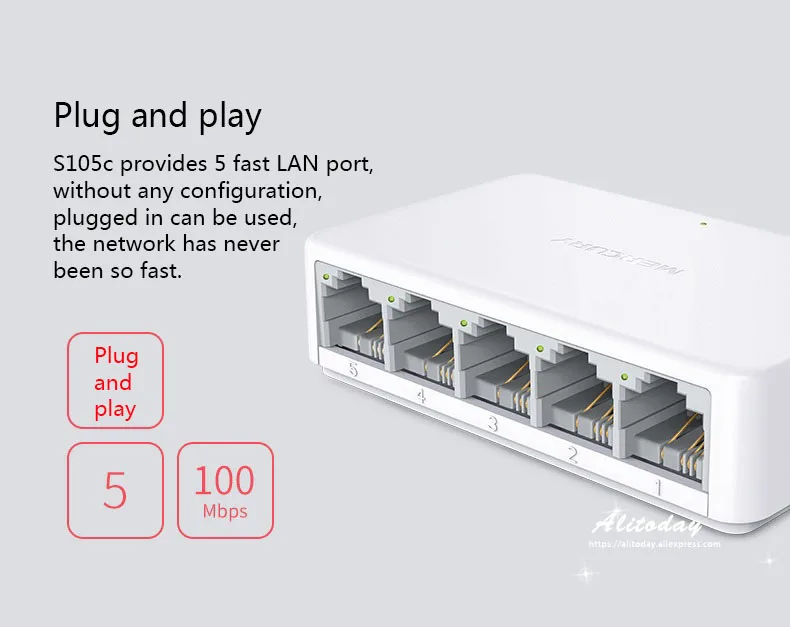 Ртути S105C коммутатора Ethernet WiFi модуль, мини 5 Порты и разъёмы Настольный Ethernet сетевой коммутатор gigabit 10/100 Мбит сетевой концентратор, маленький, подключи и играй, легкая установка