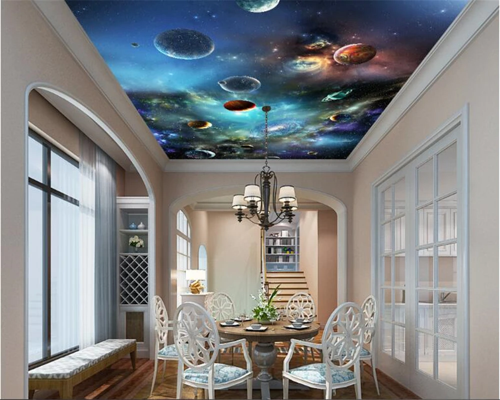Us 8 25 45 Off Beibehang Advanced Decorative Painting Wall Paper Cosmos Solar System Ceiling Papel De Parede 3d Wallpaper Background Tapety In