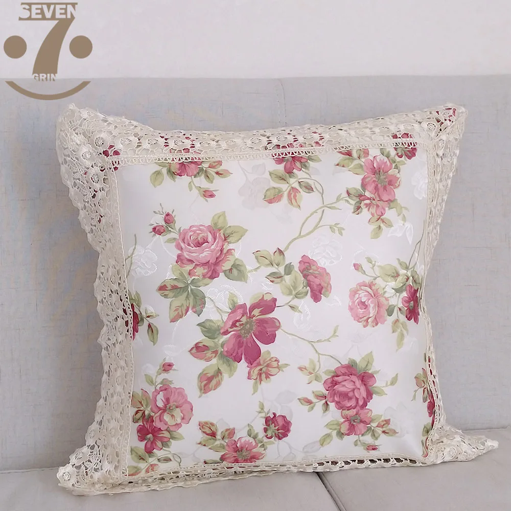Luxury Red Flowers Jacquard Cloth Floral Pattern 45x45cm Square Home Decorative Pillow Cover