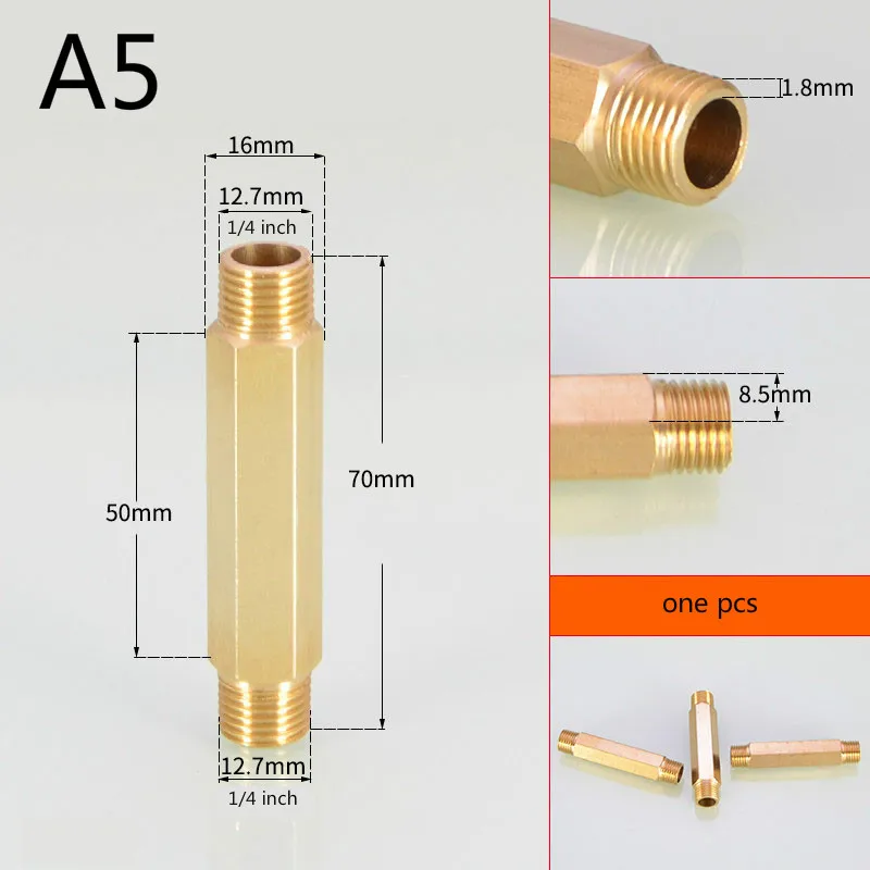 1 Pc 1/2" 50mm Connection straight Male Pipe Brass Adapter Coupler 