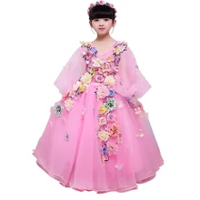 Комплект принцессы стереоскопический для девочек в цветочек вечернее нарядное платье с бусами красивый костюм для торжественных мероприятий отличное платье E62