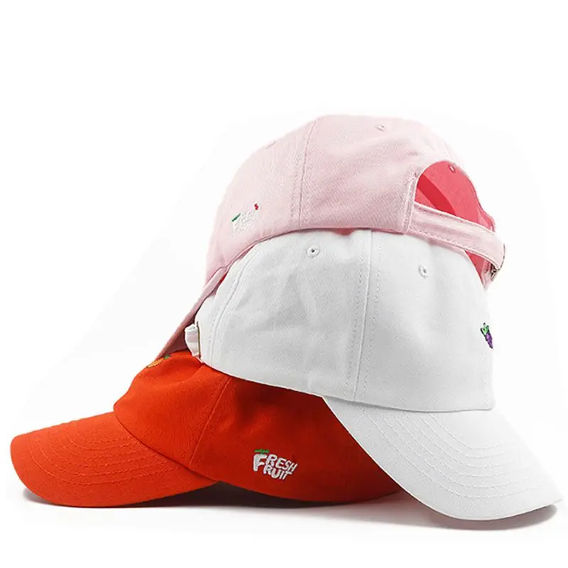 

2019 hot New Arrival Spring Leisure Fresh Fruit Embroidery Hat Strawberry Banana Cherry Orange Peach Baseball Cap For Women