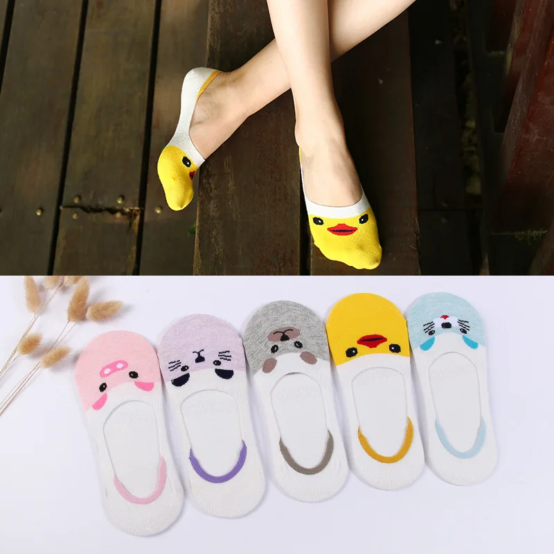 

5 Pairs/lot Women Socks Candy Color Small Animal Cartoon Pattern Boat Sock for Summer Breathable Casual Girls Funny Fashion