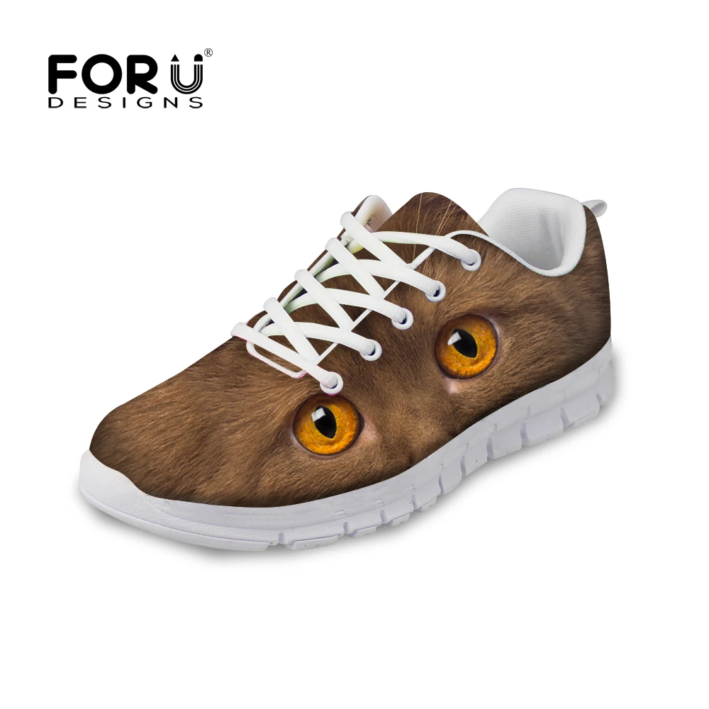 

FORUDESIGNS Hot Women Casual Flat Shoes 3D Animal Cat Printed Flats For Female Leisure Breathable Mujer Zapatillas Deportivas