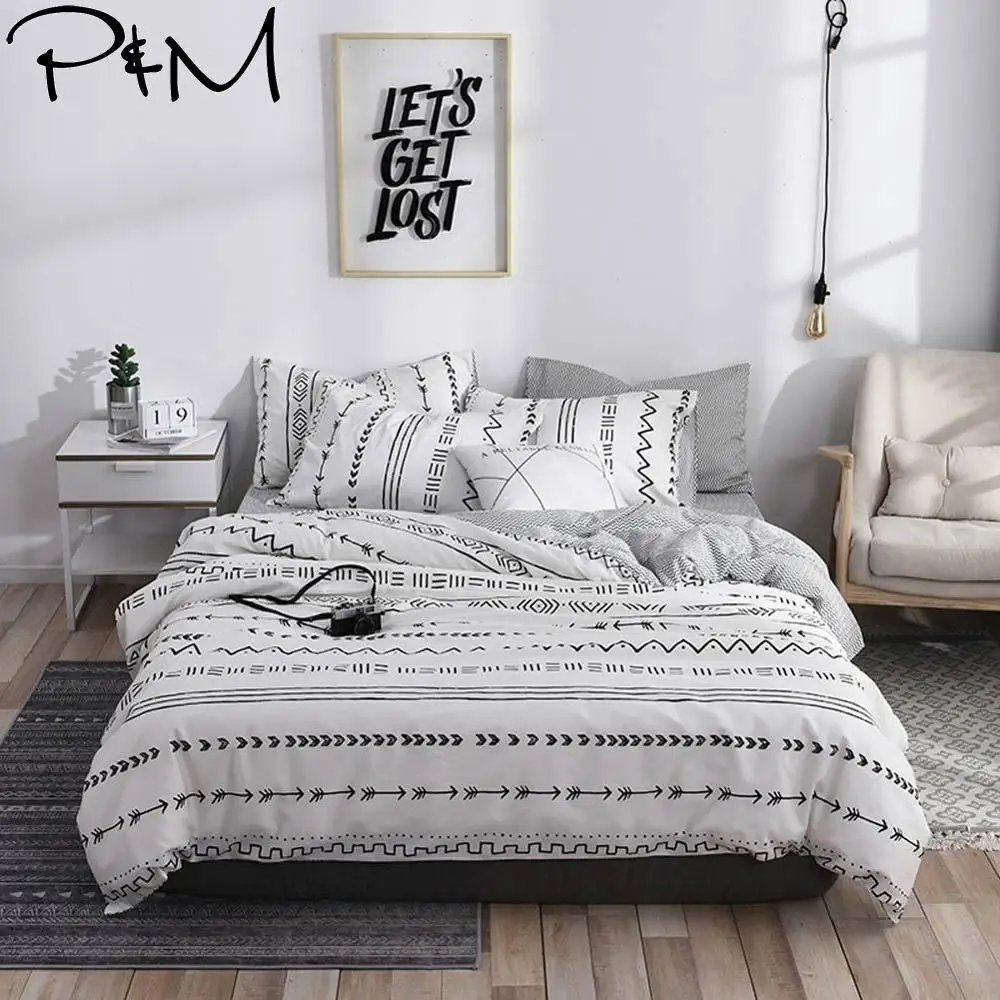 

2019 PAPA&MIMA Arrows Geometric Scandinavian Duvet Cover Set Queen King Customize Size Cotton Bedlinens Bedding Sets