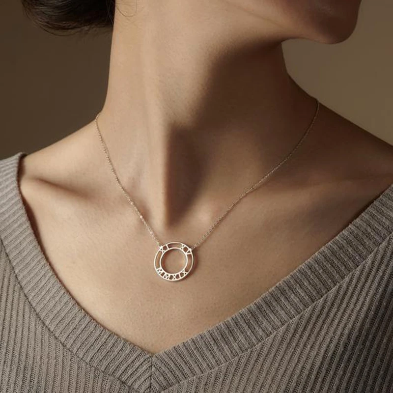 

Roman Numeral Charm Rose Gold Custom Name Necklace Women Anniversary Gift Stainlee Steel Chain Birth Date Personalized Jewelry