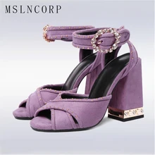 Plus Size 34-43 Genuine Leather Sandals Women Sexy Summer Shoes Pearls High Heel fashion Ankle Crystal buckle rome rivet Pumps new europe popular street beat rivet shoes high heeled catwalk sexy rome ankle buckle strap pu heel 12cm woman pumps 6368w