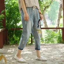 Новые Красивые Брендовые женские джинсовые штаны с вышивкой для девочек г. весенне-осенние модные брюки с эластичной резинкой на талии, джинсы gx515