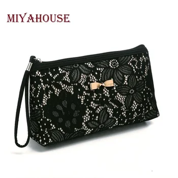 

Miyahouse Lace Design Cosmetic Bags Women Daily Use Makeup Bags For Girls Fashion Bow-Knot Female Zipper Cosmetics Bag