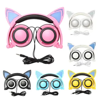 

Foldable Flashing Glowing cat ear headphones Gaming Headset Earphone with LED light For PC Laptop Computer Mobile Phone