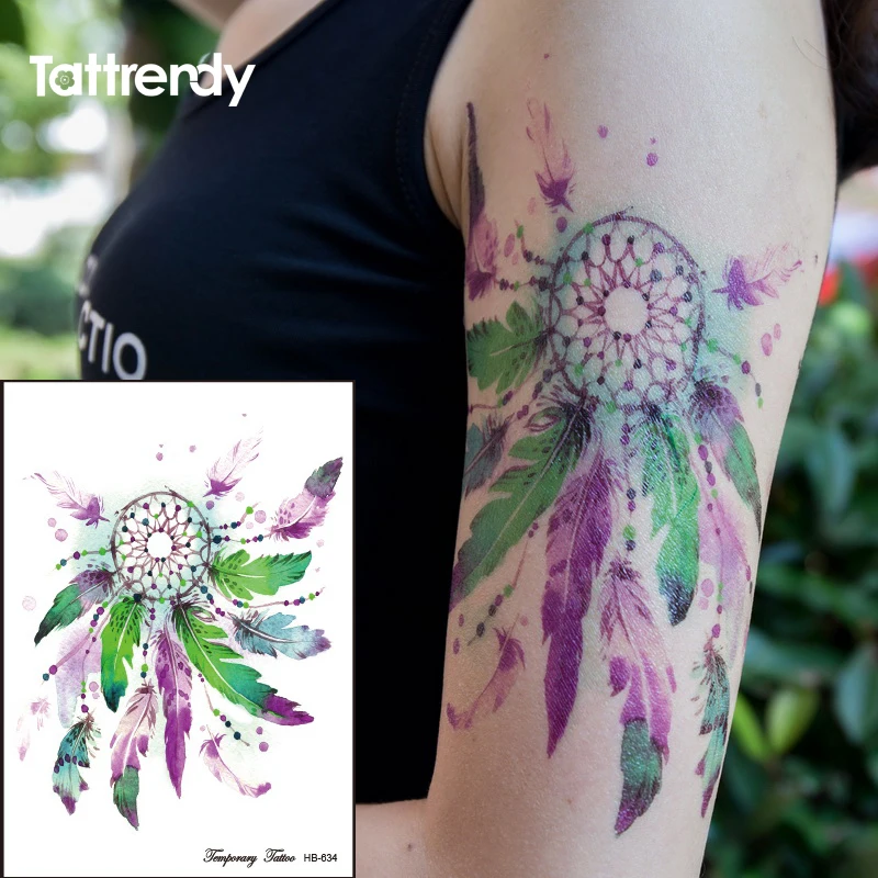 

Taty Large Temporary Tattoos Body Art Men Women Fash Dreamcatcher tribal Colored Paper Feathers butterfly Tattoo Sticker HB634
