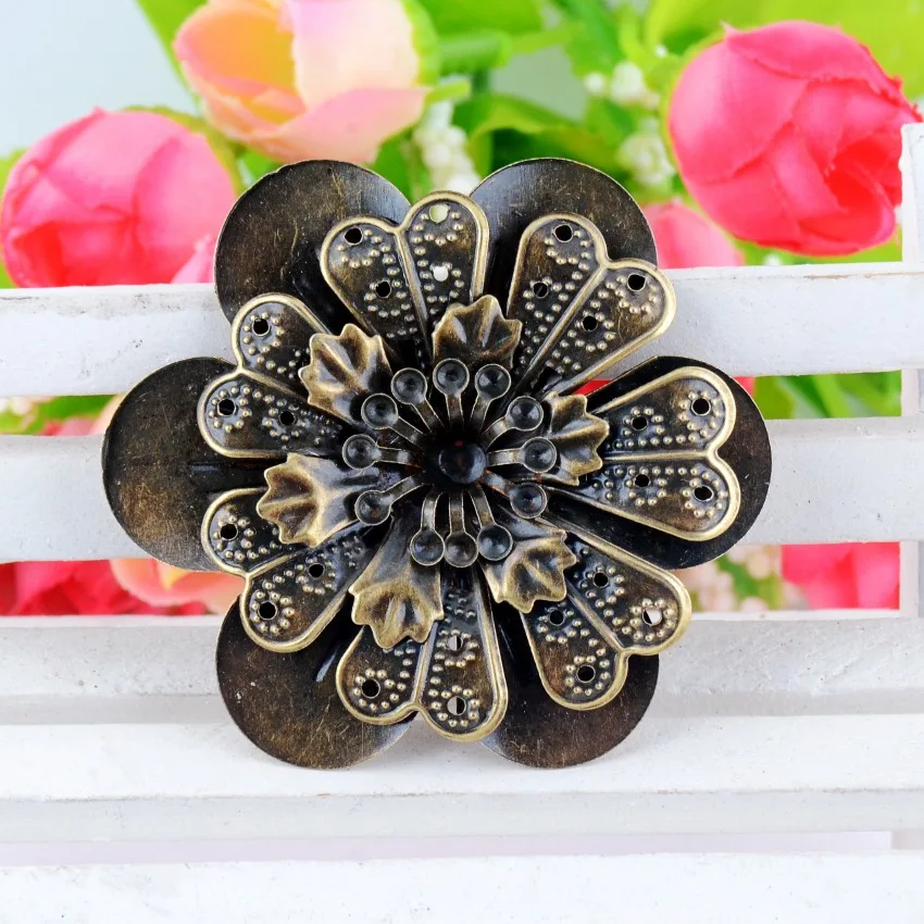 

Free shipping-10PCs Antique Bronze Filigree Flower Wraps Connectors Embellishments Crafts Gift Decoration DIY 4.9x4.5cm