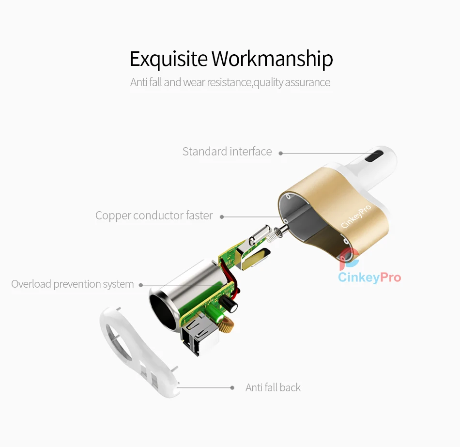 CinkeyPro автомобильное-Зарядное устройство прикуриватель автомобиля Зарядное устройство адаптер 2.1A 2-Порты и разъёмы USB Смарт мобильный телефон Подставка для зарядки iPhone 6 iPad XiaoMi