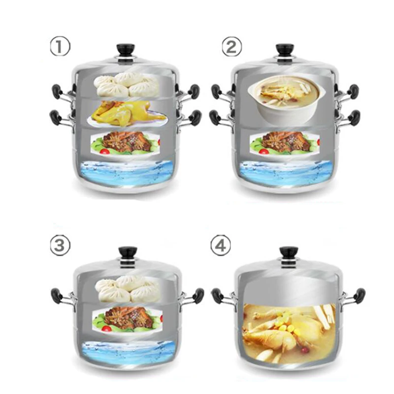 Ceny Parowar wielofunkcyjny garnek do gotowania na parze ze stali nierdzewnej podwójny kocioł trójwarstwowa podświetlana doniczka parowa waga 28 CM 30 CM 32 CM