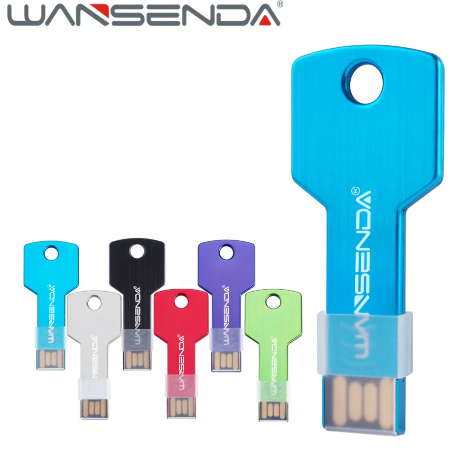 Wansenda waterproof 16gb key shape USB flash drive USB 2.0 4GB Pen Drive 32GB usb stick flash drive pendrive 64GB memory card