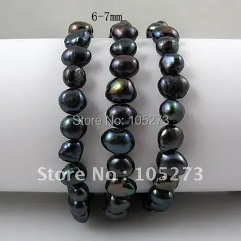 

Wholesale fashion string of beads pearl jewelry AA 6-7MM Black fresh water pearl 14inch 5pcs/lot free shipping A1852