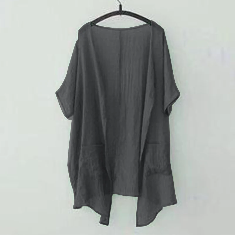 Кимоно Кардиган Женская Асимметричная блузка ZANZEA Пляжная накидка летние топы женские открытые блузки размера плюс 5XL пальто - Цвет: Темно-серый