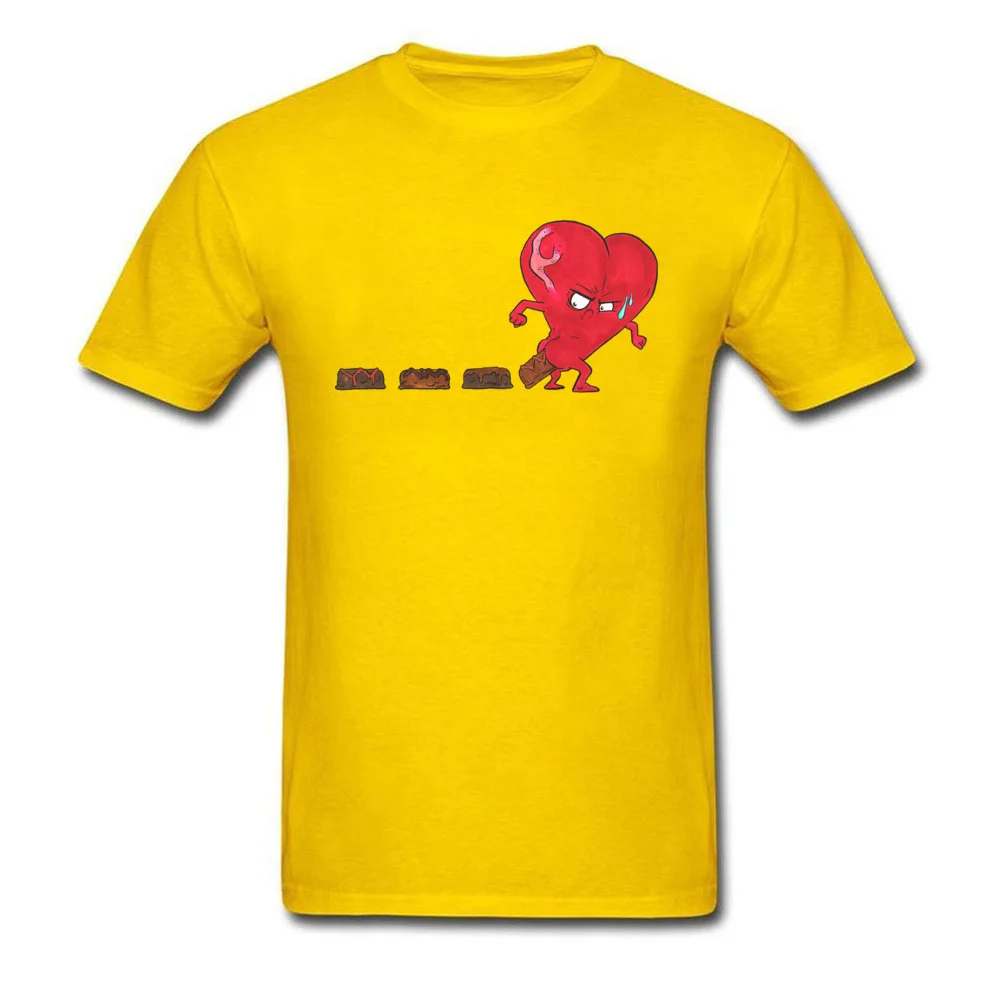 Design Chocolate Filled Heart Geek Short Sleeve Autumn Tops & Tees Wholesale Round Collar Cotton Fabric Tee Shirts Boy T Shirts Chocolate Filled Heart yellow
