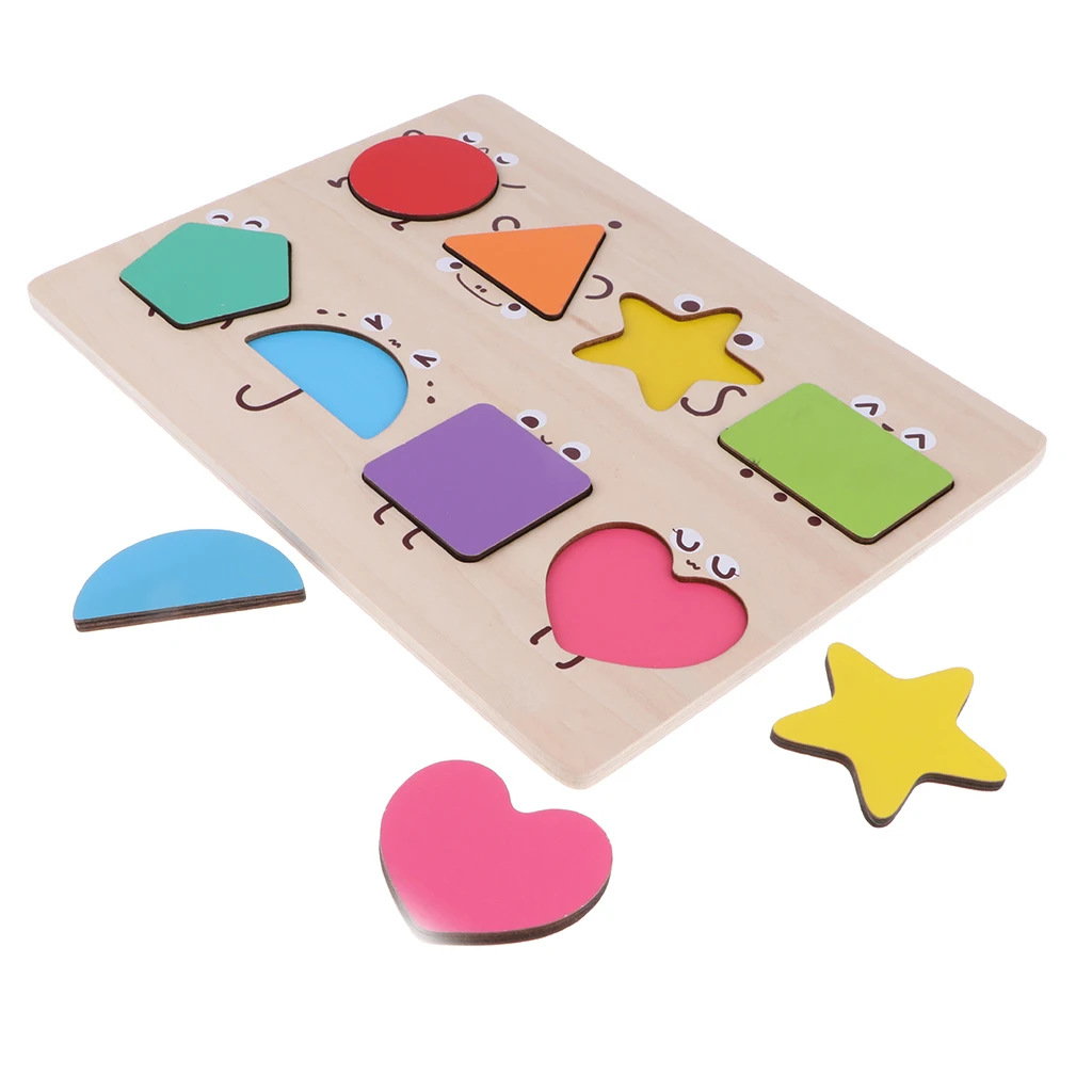 Wooden Geometric Block Board - Color & Shape Puzzle Baby Toddler Sorting & Stacking Game Early Developmental Toy
