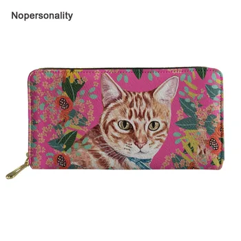 

Nopersonality Joyful Cat Dog Print Leather Wallets for Women Long Casual Female Ladies Credit Card Holders Floral Clutch Purse