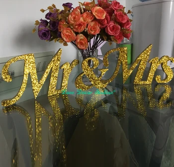

Gold Glitter Mr and Mrs Wedding Signs for your Sweetheart Table Wedding Decor Large Table Decoration 0.59 "inch thick