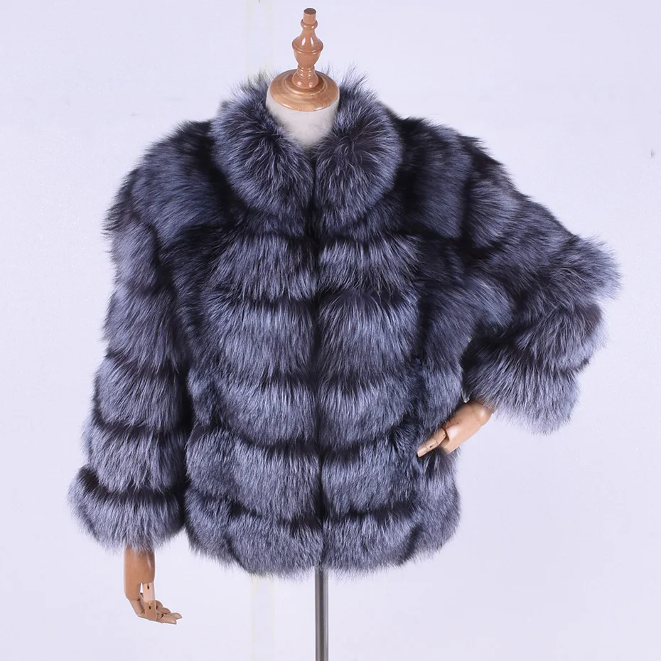 

2018 winter women's silver fox fur coat genuine fur natural leisure collar women's clothing Jacket woman's Solid coats QIUSIDUN