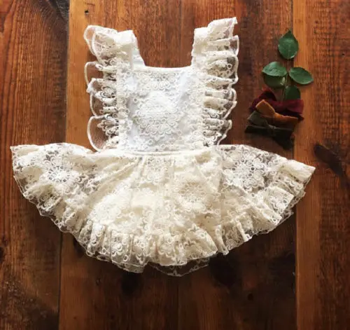 

2018 Summer Newest Kids Girls White Lace Dress Princess Baby Girls Strap Halter Flora Lace Backless Romper Dress Sundress