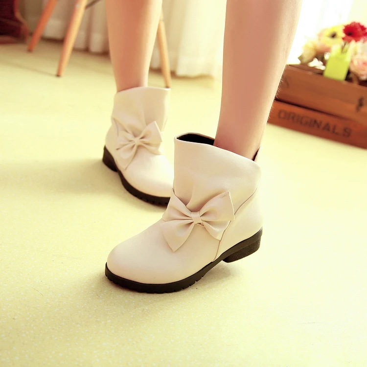 

Big Size 11 12 13 14 15 16 17 Butterfly-knot Waterproof Platform Short-barrel Snow Boots with Round Head and Flat heel Sleeve