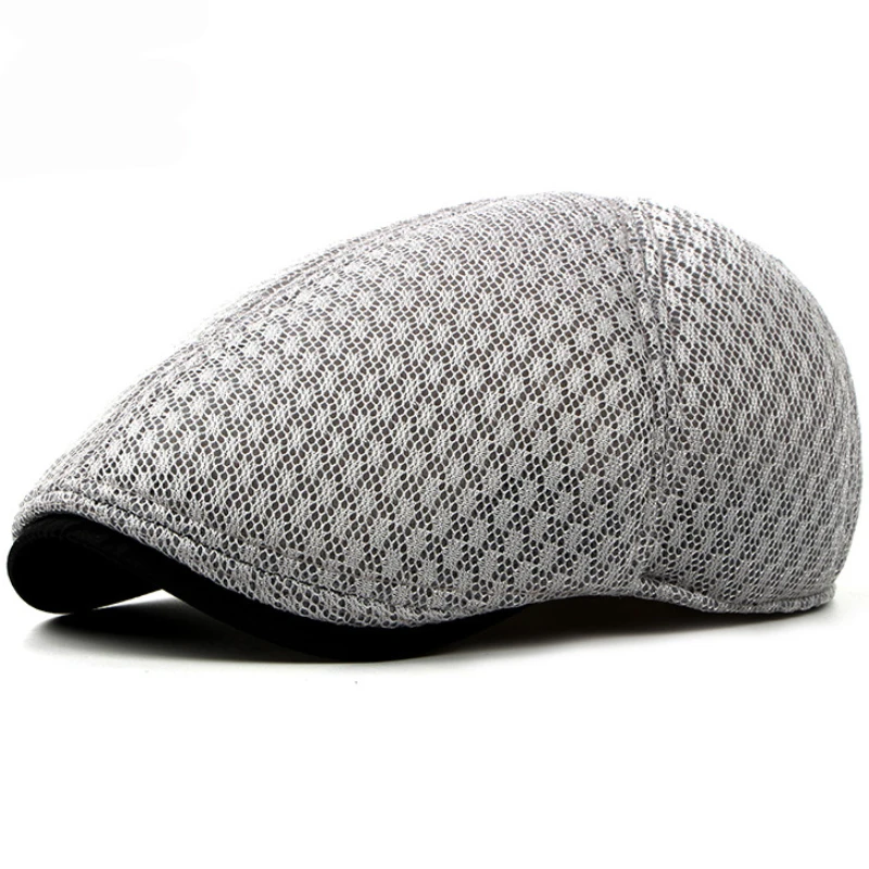 HT1377 Korea Style Summer Sun Cap Hats Plain Solid Black White Grey Ivy Cabbie Flat Caps Breathable Mesh Men Women Beret Caps mens red beret