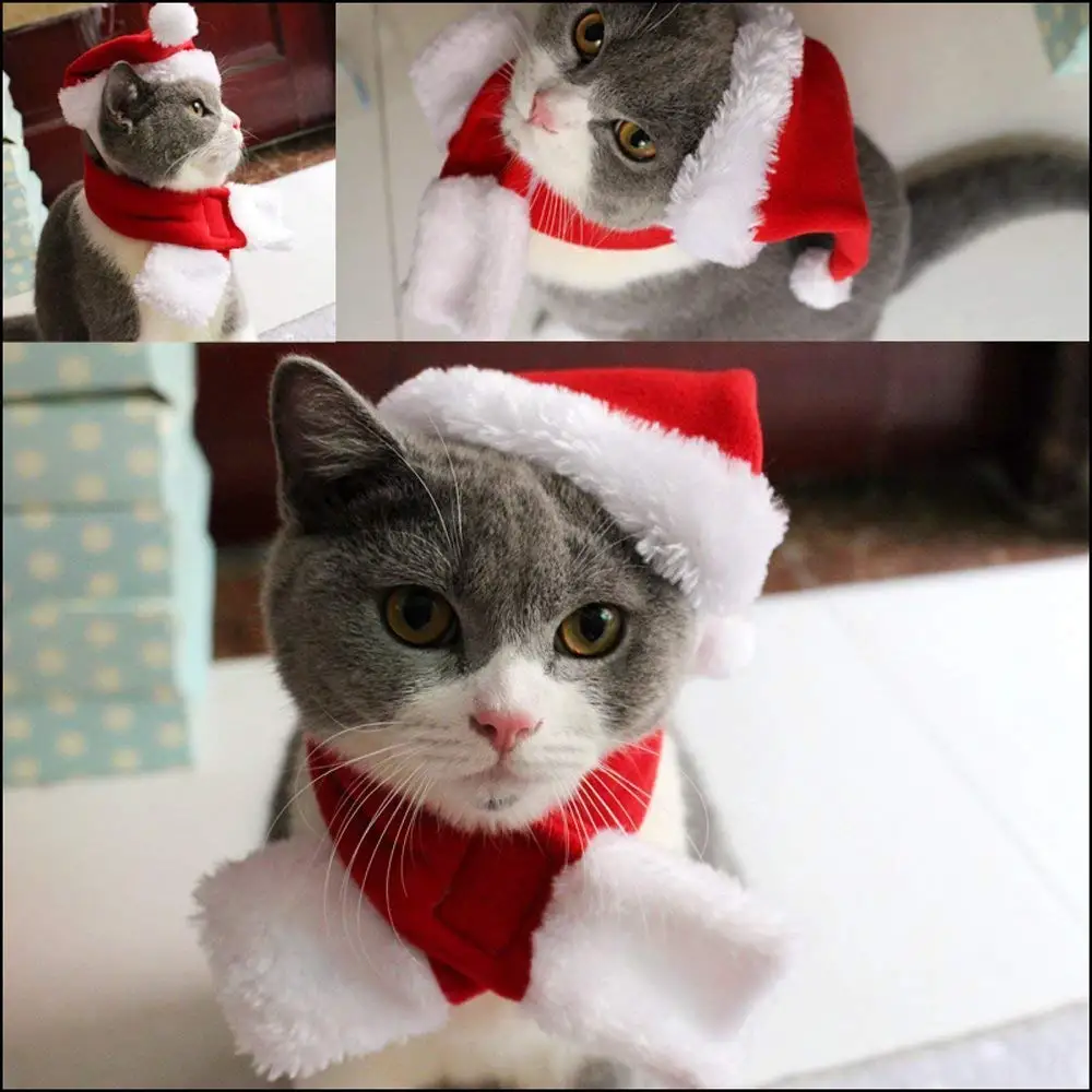 Рождественские костюмы для кошек, разные размеры, плащи, мантия, шляпа с рогом, комплект одежды, одежда для домашних животных, куклы, рождественский товар для кошек, маленьких собак