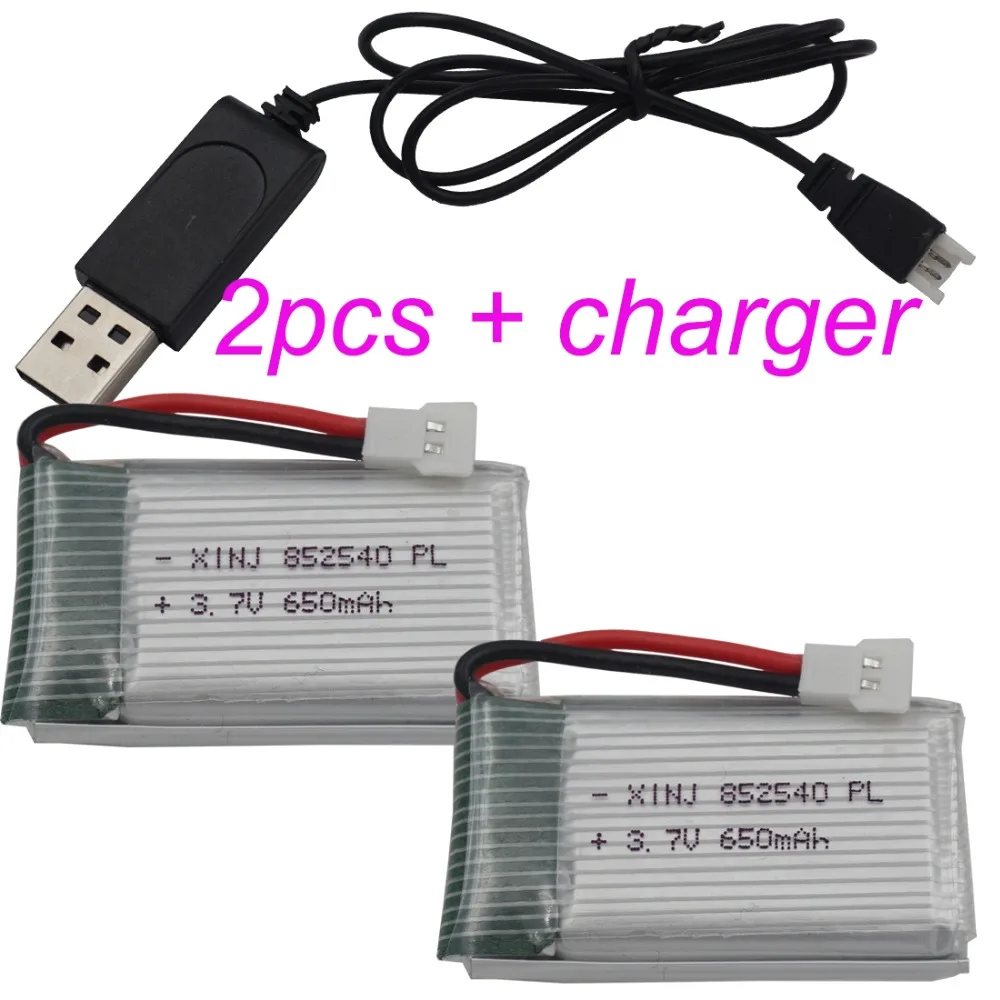 

Charger + 2pcs 3.7V 650mAh 25C Rechargeable Polymer Li Lipo Battery 852540 For Huajun W609-9 W609-10 SYMA X5S- FPV RC Drone