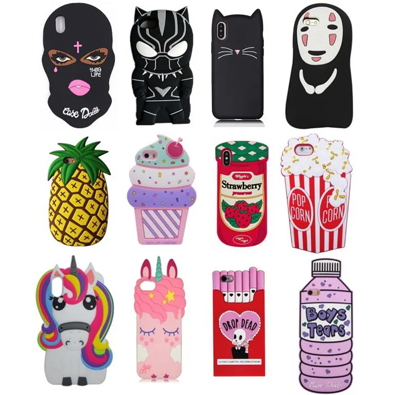 

3D Soft Silicone Cover for Iphone X XR XS Max 6 6s 7 8 Plus Mask Pineapple Unicorn Cat Ice Cream Back Phone Case