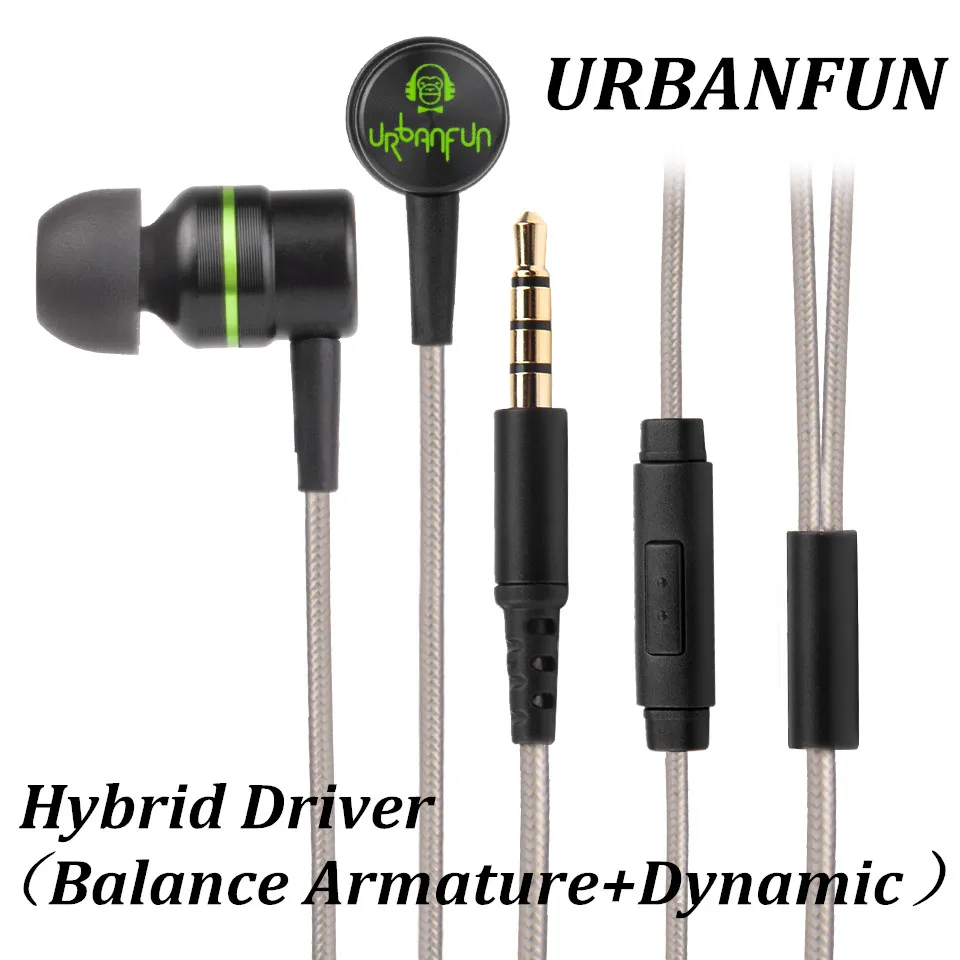 URBANFUN Balanced Armature 3 5mm In Ear Earphone Hybrid Driver 1dd 1ba HiFi Metal Earphone Earplug