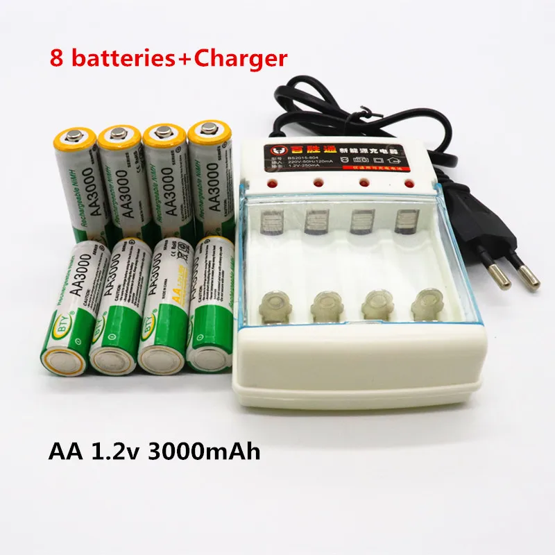 12 шт. Daweikala AA батарея 3000 1,2 V Quanlity аккумуляторная батарея AA 3000mAh BTY Ni-MH 1,2 V аккумуляторная батарея+ зарядное устройство - Цвет: 8pcs